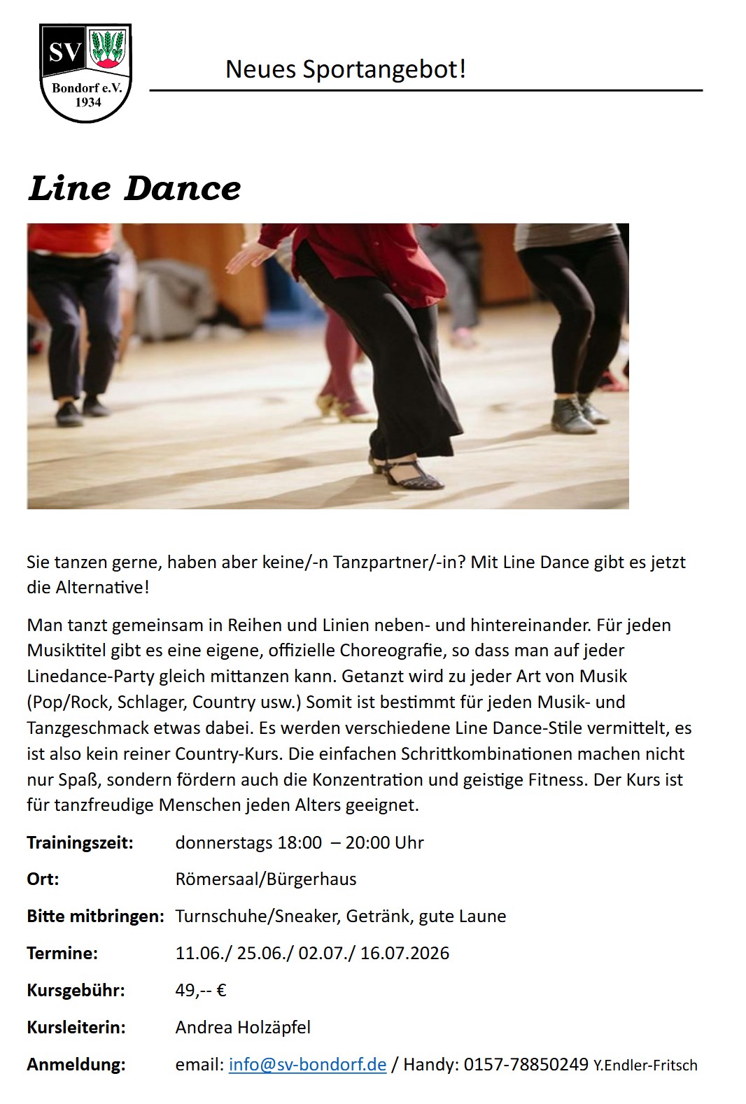 Neues Sportangebot: Line Dance Neues Sportangebot: Line Dance